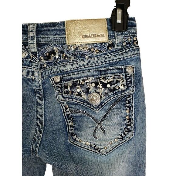 Women's Jeans Stonewash Denim Rhinestone Studded Blue Jeans Size 26 NWOT Sz 4 - Picture 9 of 10